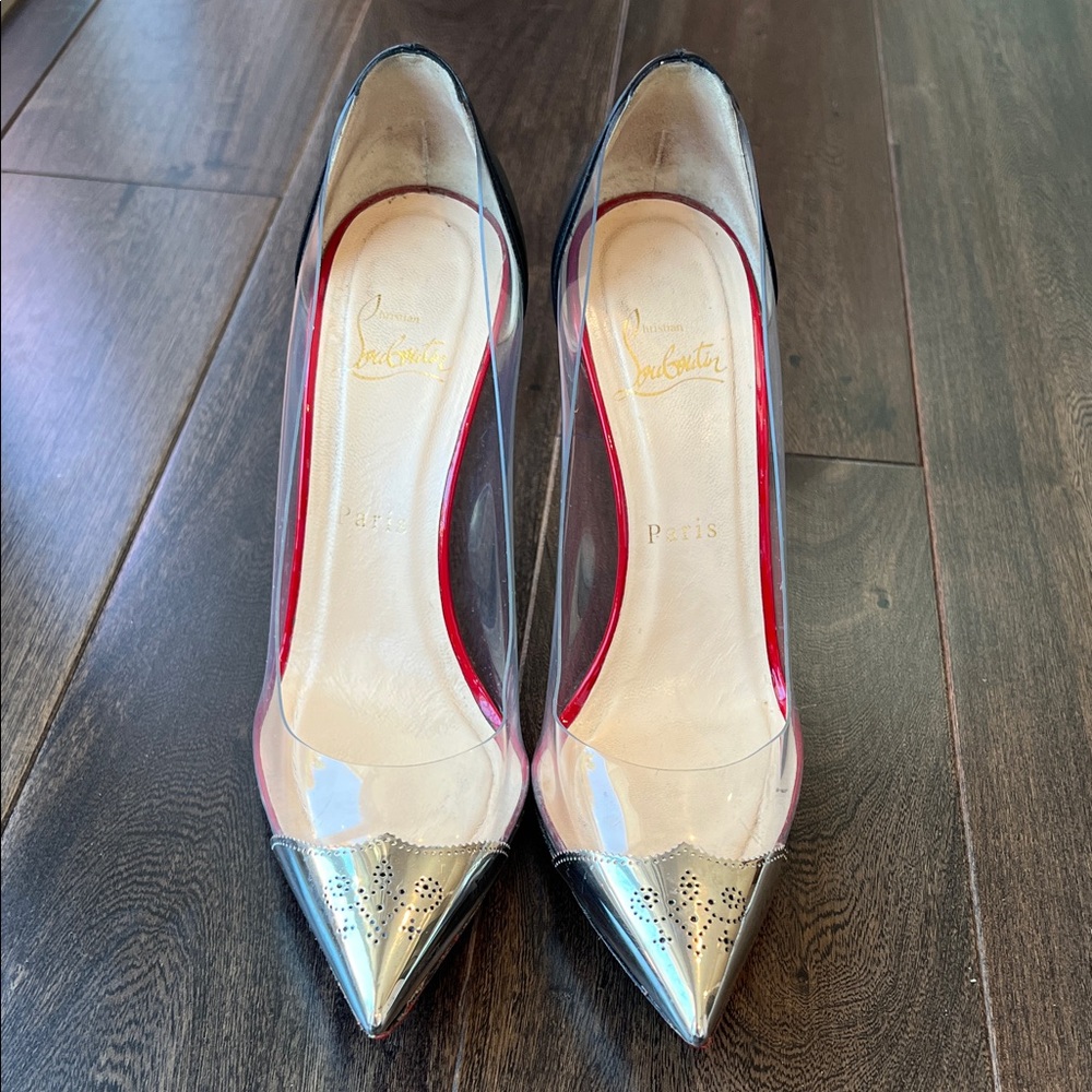 Christian Louboutin Metallic Silver and Black Heels